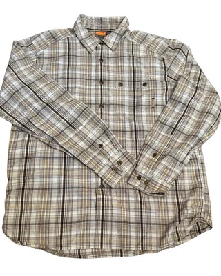 Merrell Men’s Large Plaid Button Down Shirt Brown White Outdoor Hiking Casual - Image 1 of 4