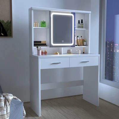 Schminktisch mit Spiegel, LED Beleuchtung Schublade Frisiertisch Kosmetiktisch - Bild 1 von 4
