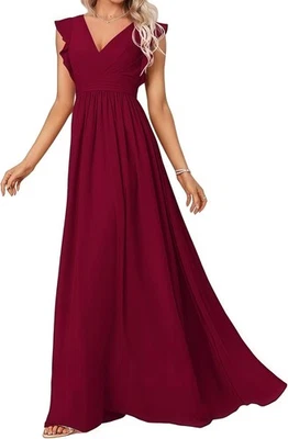 Abendkleid Lang Elegant für Hochzeit V-Ausschnitt A-Linie Ballkleider Damen - Bild 1 von 4