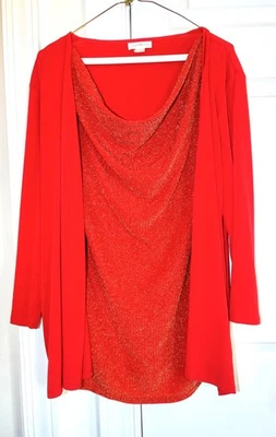 Jaclyn Smith RED Sparkle Dressy 1 Piece Cardigan Top  wedding Cocktail  XL - Image 1 of 4
