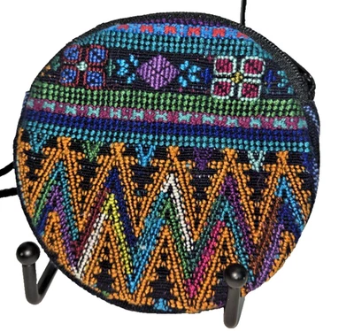Bolsa de moedas têxtil guatemalteca feita à mão colorida tecido com zíper Boho Huipil - Imagem 1 de 4