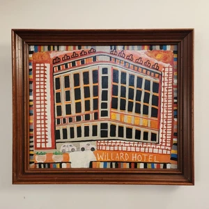 Nice Folk Art Oil Painting Of The WILLARD HOTEL. SIGNED ILLEGIBLY VERSO 20 X 24  - Picture 1 of 12