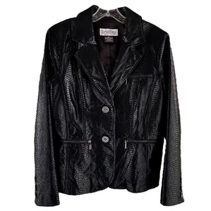 Giacca blazer donna Bradley Bayou taglia M vera pelle nera design pelle di serpente - Foto 1 di 10