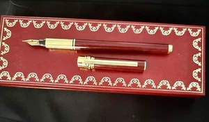VINTAGE MUST de CARTIER TRINITY RED & GOLD FOUNTAIN PEN - Picture 1 of 15