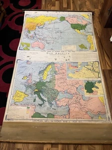 1962 DENOYER-GEPPERT 70” x 43” School Map World War II America Pacific Europe - Picture 1 of 16