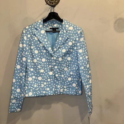 Chaqueta Blazer Larry Levine Mujer Vintage Azul Lunares Bolsillos Mezcla Lino 6 Foto 1 de 4