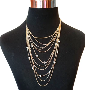 Massini New with Tags Goldtone Chain Multistrand Necklace Beads Extender Chain - Picture 1 of 16
