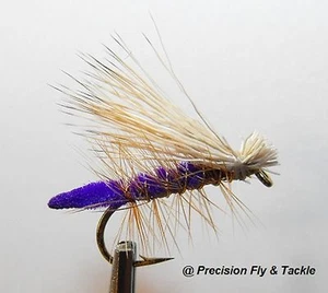 12 caddis de pelo de alce con cuerpo extendido (#8) - mosca seca DK púrpura - Imagen 1 de 1