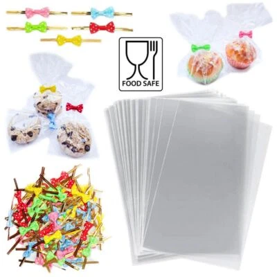 Clear Cellophane Sweet Bags Loot Food Treat Party Gifts Wrap with Bow Twist Ties