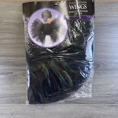 Disfraz de Halloween con alas de plumas de tul para jugar negro grande Foto 1 de 4