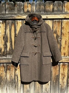 Vintage Gloverall Heavy Wool English Duffle Hooded Coat Leather Toggle Small 14 - Picture 1 of 14