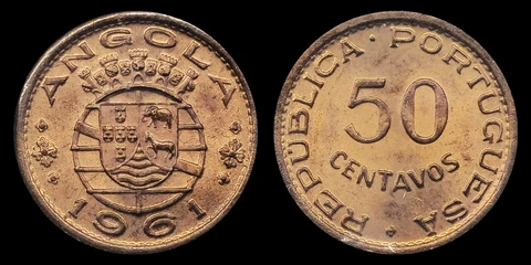 1961 Angola (Overseas Province of Portugal) 50 Centavos Coin, Emblem, UNC Cover
