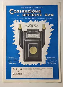 vecchia pubblicità epoca fascista 1932 CONTATORE SOCOFGAS Milano. 29,5 X 21 cm. - Foto 1 di 10