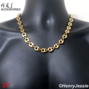 20"MEN Stainless Steel 12mm Gold Plated Puffed Anchor Mariner Chain Necklace - Picture 1 of 3