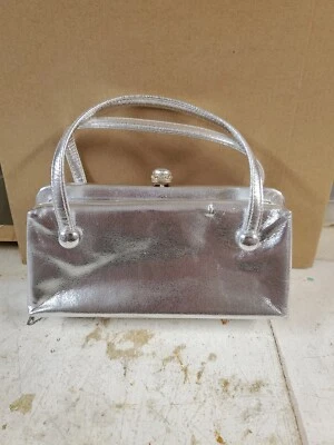 Mid Century Metallic Silver Hand Bag 2 Handle And Comb Vintage  - Image 1 of 4