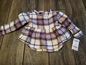 🩰🍼 NWT Oshkosh B'gosh Baby Girl Plaid Flannel Dress Shirt 12M - Picture 1 of 1