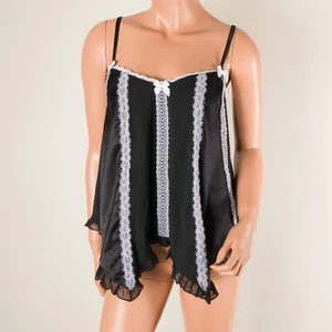 💖 VICTORIA'S SECRET Babydoll Lingerie Cami Black Chiffon Ruffle Bows SP - Picture 1 of 12