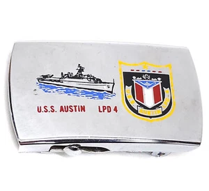 Vintage U.S.S. Austin LPD-4 U.S. Navy Military Ship Zippo Belt Buckle Naval - Picture 1 of 3