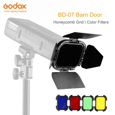 US Godox BD-07 Flash Light Barn Door + Honeycomb Grid + 4-color Gel Filters Kit - Image 1 of 4