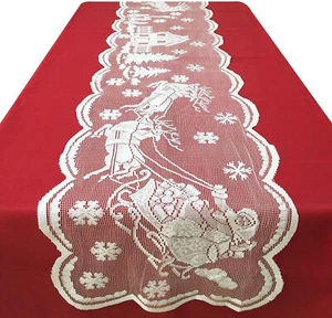 13x72" White Vintage Christmas Embroidered Lace Table Runner Dresser Scarf Doily - Picture 1 of 11