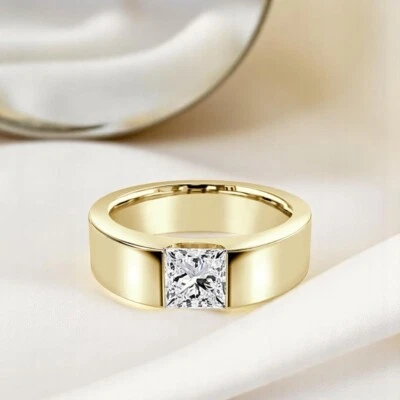 14K Gelbgold Herren Ehering 0,70 Ct Lab Created Princess Cut Diamond 5 mm - Bild 1 von 4