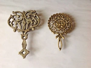 Pair Vintage 2 LBS Solid Brass Ornate 7-1/2” and 9-1/4" Long Ornate Trivets - Picture 1 of 3