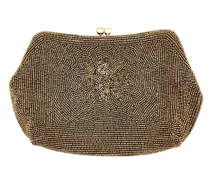Beaded Bronze Kisslock Clutch Change Purse Carry Bag Handstitched Interior Japan - Picture 1 of 18