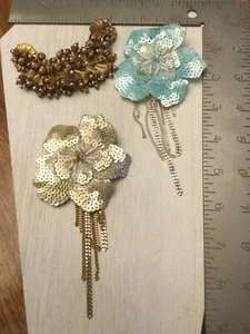 Vintage Estate Lot of 3 Handmade Sequin & Beaded Appliqué Brooches - Picture 1 of 11