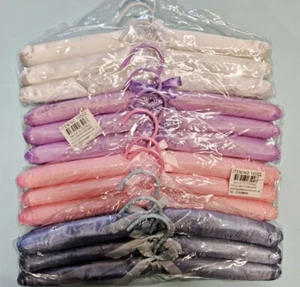 24pc Clothes Coat Hanger Hangers Assorted Colour Satin Fabric cover Padded BULK - Picture 1 of 18