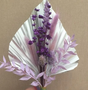 Grande lancia palma argento viola e lilla mix fiori secchi spray CAKE TOPPER - Foto 1 di 7