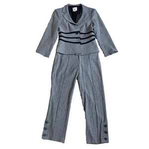 Vtg Nanette Lepore Women's 2 Pc Gray Wool Suit Set Size 4 Jacket & Pants Y2K - Picture 1 of 14