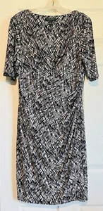 Lauren Ralph Lauren Faux Wickelkleid schwarz & weiß geometrisch gerafft Größe 14 - Bild 1 von 10