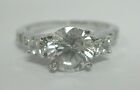 Sterling Silver 3 Stone Cubic Zirconia Ring Engagement Wedding Size 9