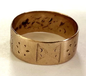 Victorian JR Wood & Sons 10K Gold Ladies Ring Etched Wide Wedding Band Size 9.5 - Picture 1 of 14