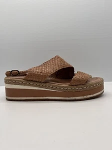 Django & Juliette Sandals Platform Tan Leather Buckle Closure EUR 41 Woven Look - Picture 1 of 14