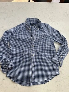 RALPH LAUREN Blue White Check Button Boys Plaid Cotton Oxford Shirt Size 7 EUC - Picture 1 of 5