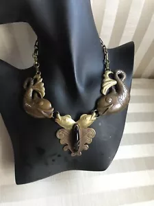 Spectacular MEXICAN MODERNIST Mixed Metal Onyx Dolphin Necklace 1920’s-30’s - Picture 1 of 12