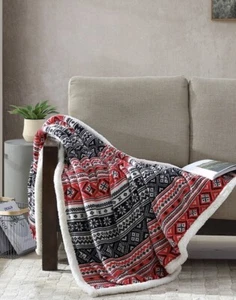 Eddie Bauer Ultra Soft Plush Fleece Reversible Throw Blanket 60" X 50" Red/Multi - Picture 1 of 6