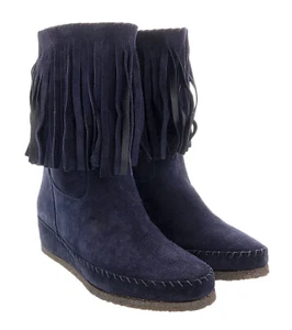 Daniela Fargion Blue Suede Suede Mid Calf Low Wedge Heel Boots- - Picture 1 of 4