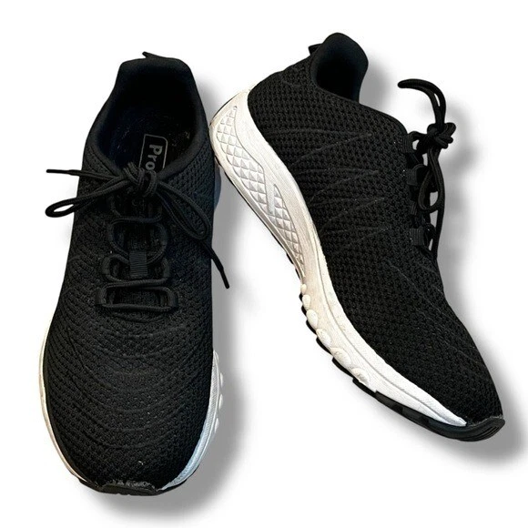 Propet 运动鞋 旅游针织 系带 黑色 弹力 网眼 舒适 运动 9.5 宽 — 第 1/4 张图片