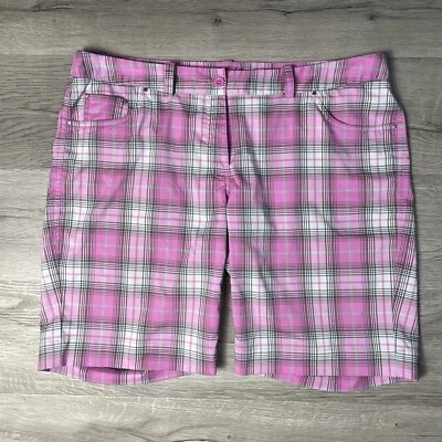 Women's Nike Golf Dri-FIT Plaid Bermuda Shorts Sz 16 Pink Purple Gray 586841-584 - Image 1 of 4