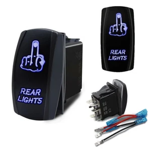 BACKLIT BLUE LED ROCKER SWITCH 20A 12V MIDDLE FINGER REAR LIGHTS FOR UTV ATV 4X4 - Picture 1 of 8