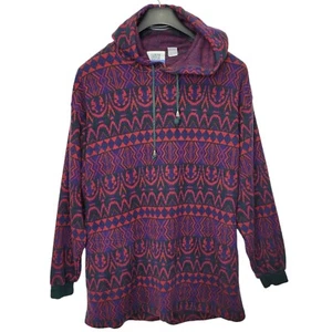 Vtg 90s Denim Express Adult Sz L Hoodie Sweatshirt Aztec Acrylic  Made In Korea - Picture 1 of 7