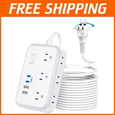 Rotating Flat Plug Power Strip - 25 FT Extension Cord with 6 Outlets & 4 USB - Image 1 of 4