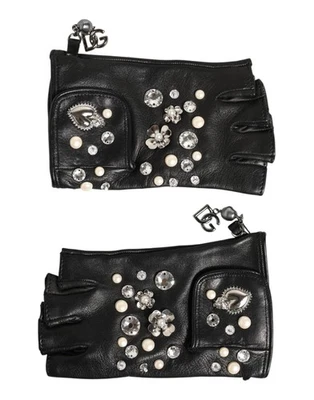 Guantes para mujer Dolce & Gabbana azul con logotipo sin dedos hasta la muñeca Foto 1 de 3