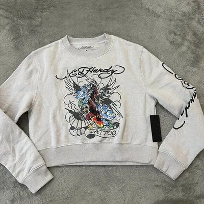 Sudadera recortada con tatuaje Ed Hardy gris para mujer MEDIANA NUEVA CON ETIQUETAS Foto 1 de 4