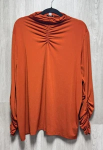 Susan Graver orangefarbene Damenbluse Reise Strick Rüschen Größe 3X - Bild 1 von 3