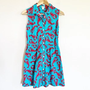 J Crew Crewcuts Dress Girls 14 Blue Lobster Print Fit & Flare Sleeveless Coastal - Picture 1 of 10