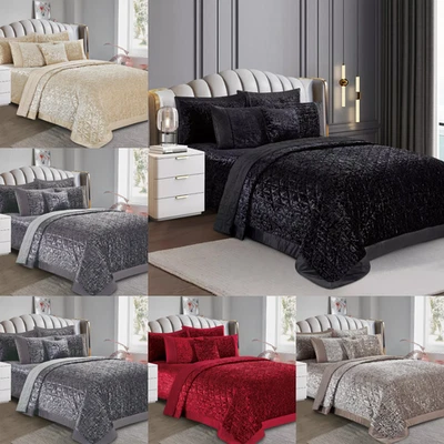 Premium Quilted Crushed Velvet Bedspread 3 Piece Set Double King Super King Room - Image 1 of 4