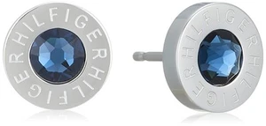 Tommy Hilfiger Round Logo Crystal Stud Earrings Silver/Blue 2700260 [Parallel Im - Picture 1 of 5